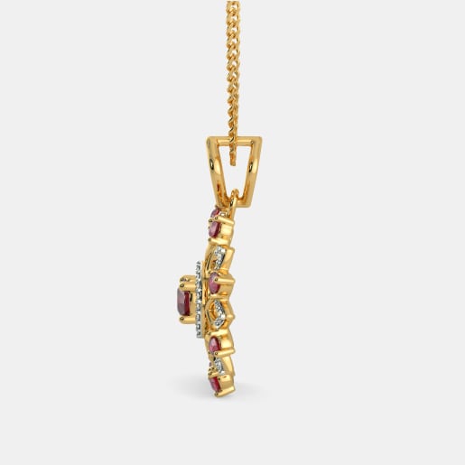 Diamond And Ruby Pendant In Yellow Gold (2.46 Gram) With Diamonds (0.103 Ct)
