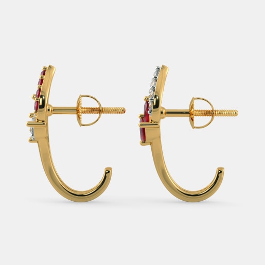 Diamond And Ruby Earring In Yellow Gold (2.96 Gram) With Diamonds (0.177 Ct)