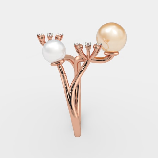 Diamond , White Pearl HD And Golden Pearl Ring In Rose Gold (4.1 Gram)